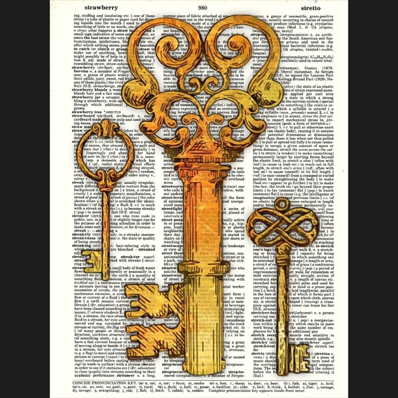Skeleton Key Dictionary Art Print Wall Decor - Picture 1 of 4